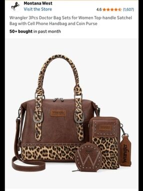 Wrangler Brown Leopard Accent 3-Piece Satchel Set
